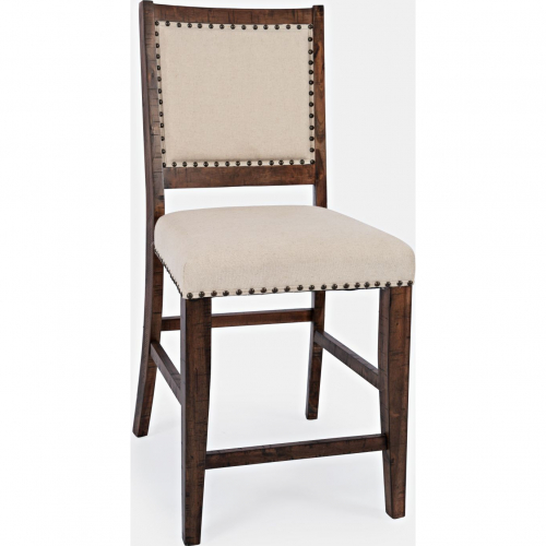 Fairview Counter Stool in Distressed Oak Finish & Cream Fabric (Set of 2)